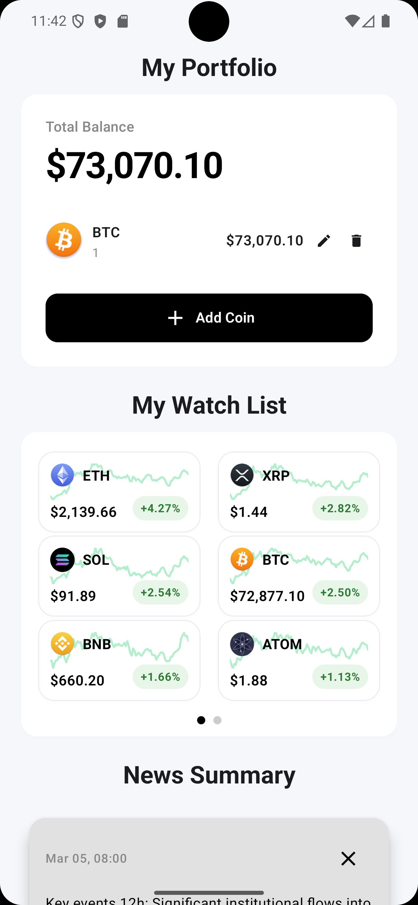 My Portfolio — balance and watchlist